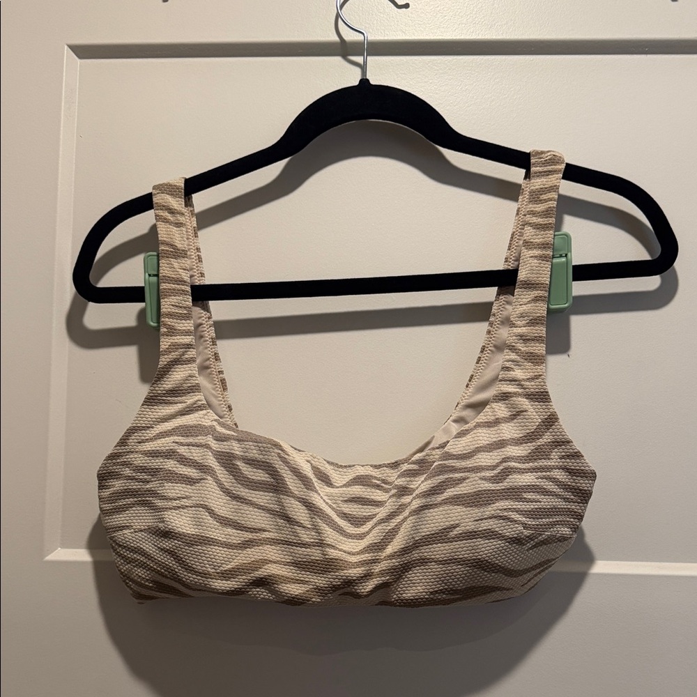 Aerie Beige Zebra-Print Scoop Bikini Top
